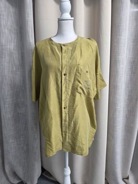 Tulliano Short-Sleeve Shirt Mustard 100% Silk Sand Wash Size L